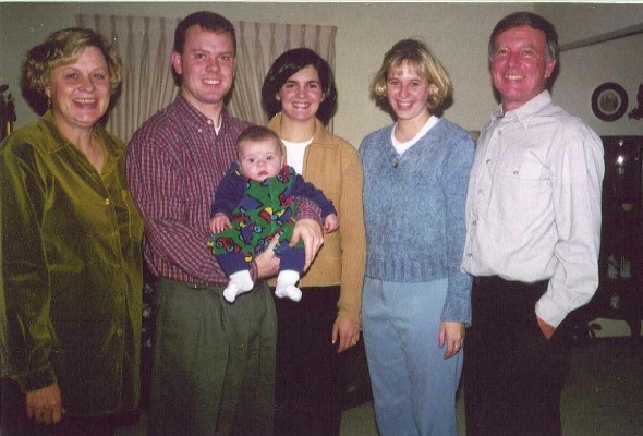 Left to right: Barbara, son Michael holding grandson Jack next to wife Heather, daughter Regan and Patrick O'Neil