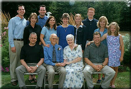 First Row: Sons Ken (l) and Bruce (r) Second Row: Grandson Michael, Daughter-in-law Trish, Grandson Andrew, Granddaughter Lynn, Daughter Deb (c), Granddaughter Erin, Grandson Matt, Daughter-in-law Janis and Granddaughter Lauren