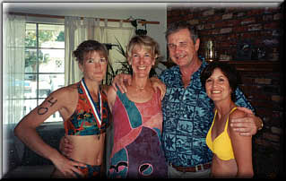 Sandy and Tom celebrating with friends after a triathlon, June 1998. Sports have always been a way of life for the Hazens. 