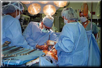 Dr. Robert Cameron and team performing radical right parietal pleurectomy and decortication on Don Thorp, UCLA Medical School, January 25, 2000