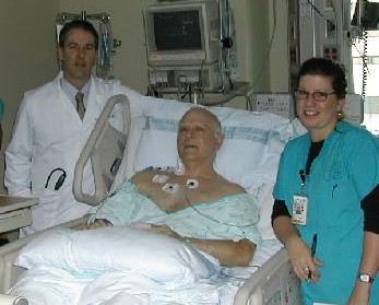 Bob in ICU with Dr. Eric Vallieres and one of his excellent nurses